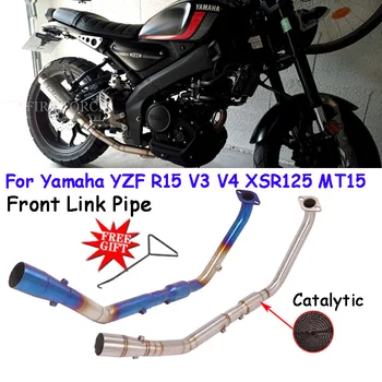 For Yamaha YZF R15 R125 MT-15 MT125 V3 V4 XSR125 2017-2021 Motorcycle Exhaust Link Pipe System Escape Moto Muffler Catalyst 51mm