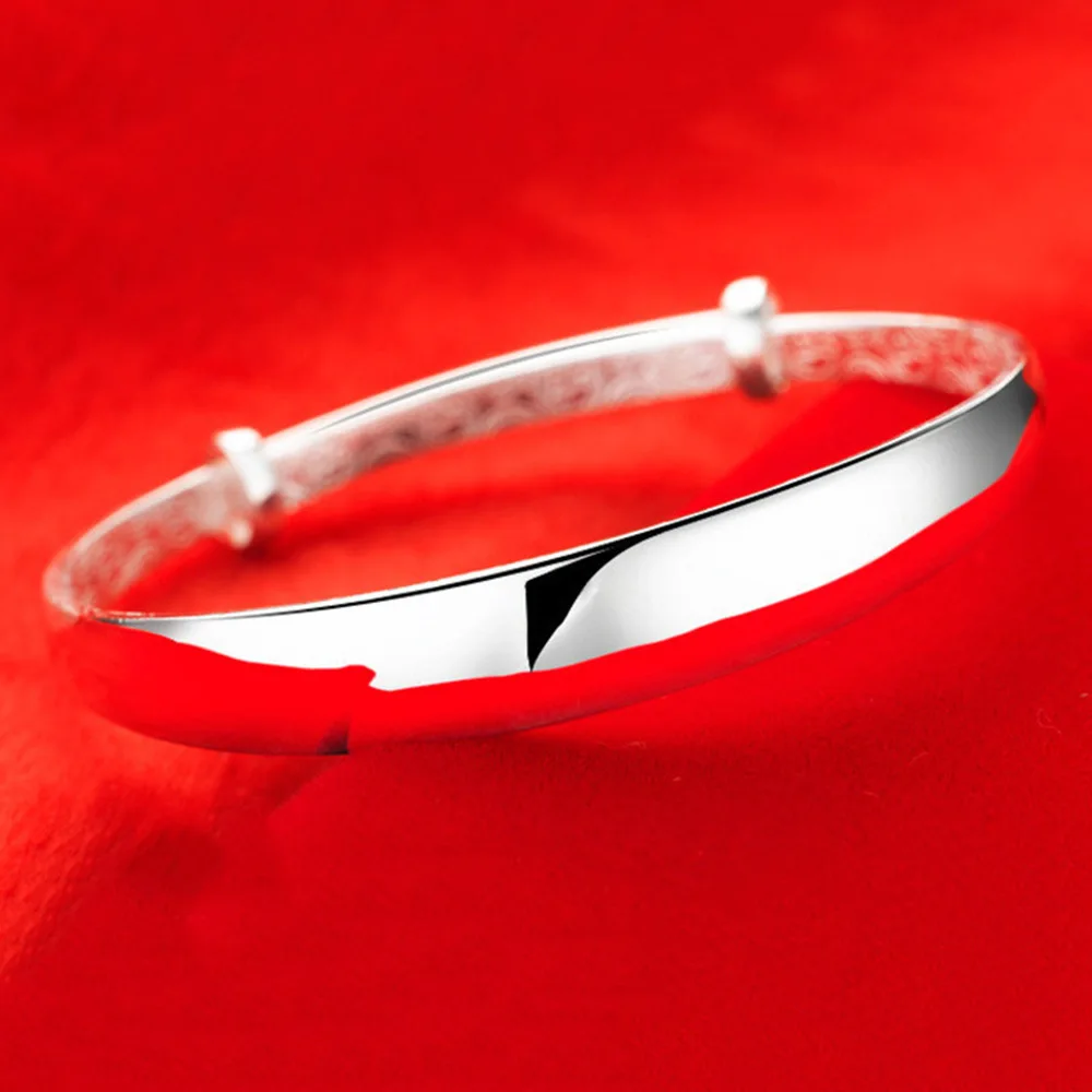 Hot Sale Fashion 925 Sterling Silver Round Bracelet Bangles Trendy Simple Big Bangle for Women Jewelry Gift - 3