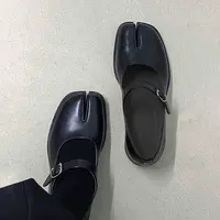 Split Toe Mary Janes Shoes For Women Square heel Tabi Shoes Loafer 2025 Spring Summer Soft Leather Women Pumps Shoes 1