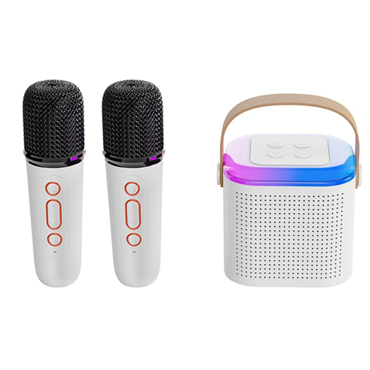 

Портативная акустическая система Bluetooth с 2 беспроводными микрофонами, белый динамик для домашнего пения