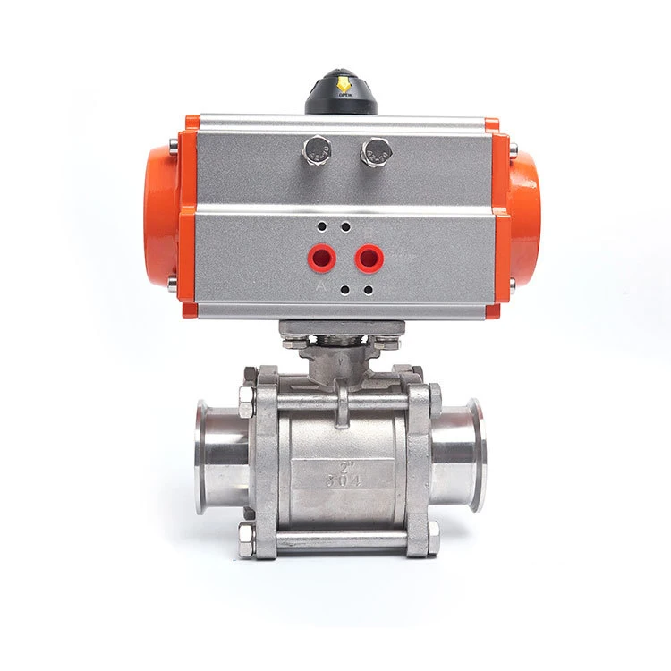 2" SS304 Three Piece Stainless Steel High Platform Tri Clamp Ferrule Type Ball Valve With Double Acting Cylinder