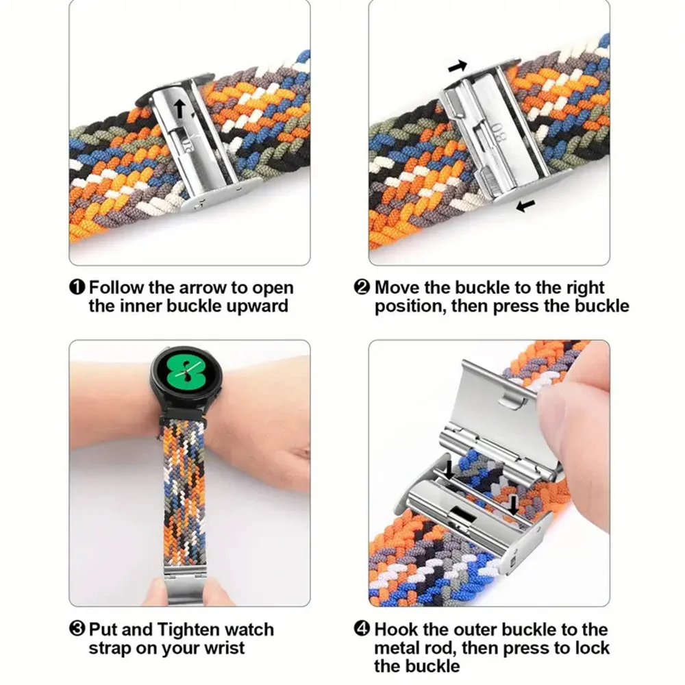 Nylon Watch Strap with Magnetic Buckle and Metal Adjustment Band, 22mm/20mm
