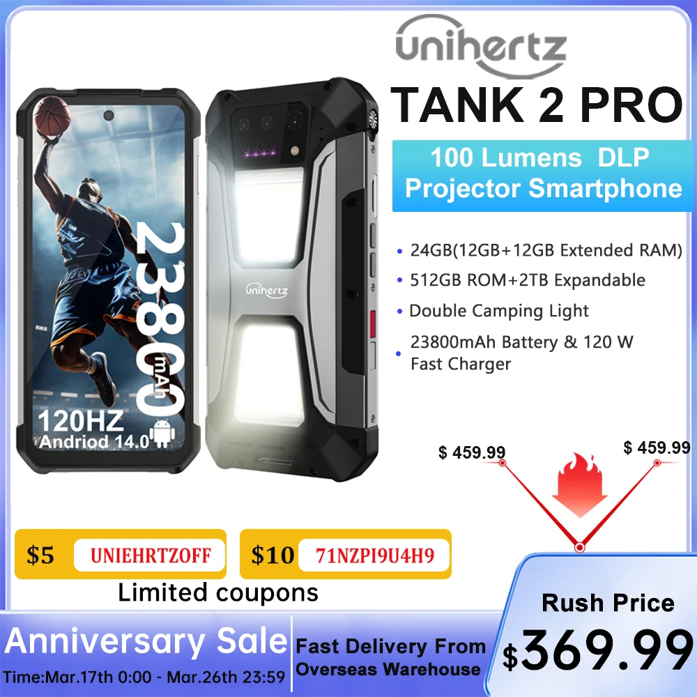 Unihertz Tank 2 PRO 8849 頑丈な電話機 プロジェクター付き 2.4K 
