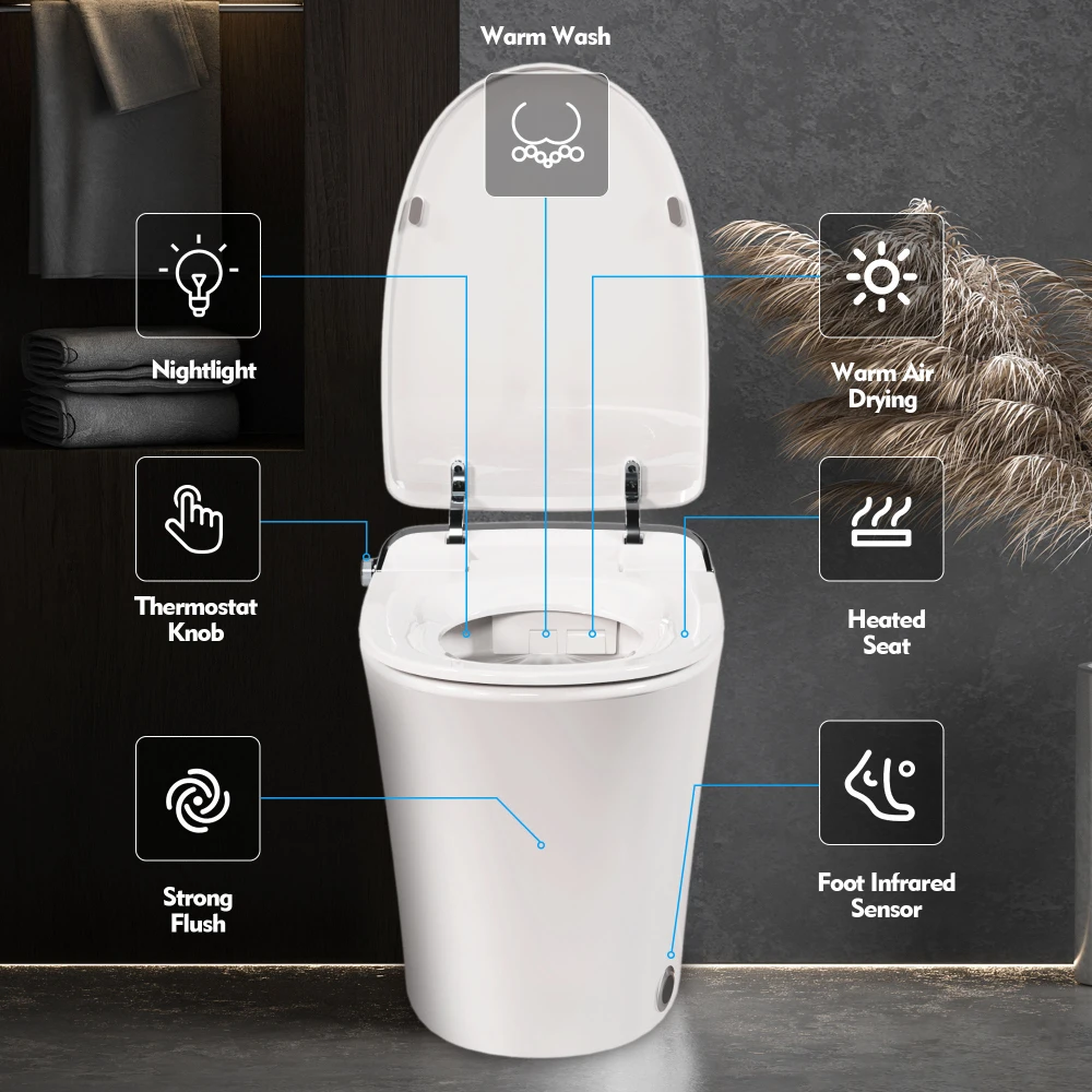 Luxury Smart Toilet with Dryer and warm water,  Elongated Bidet Toilet with Heated Seat, with Remote Control, LED Night Light 2