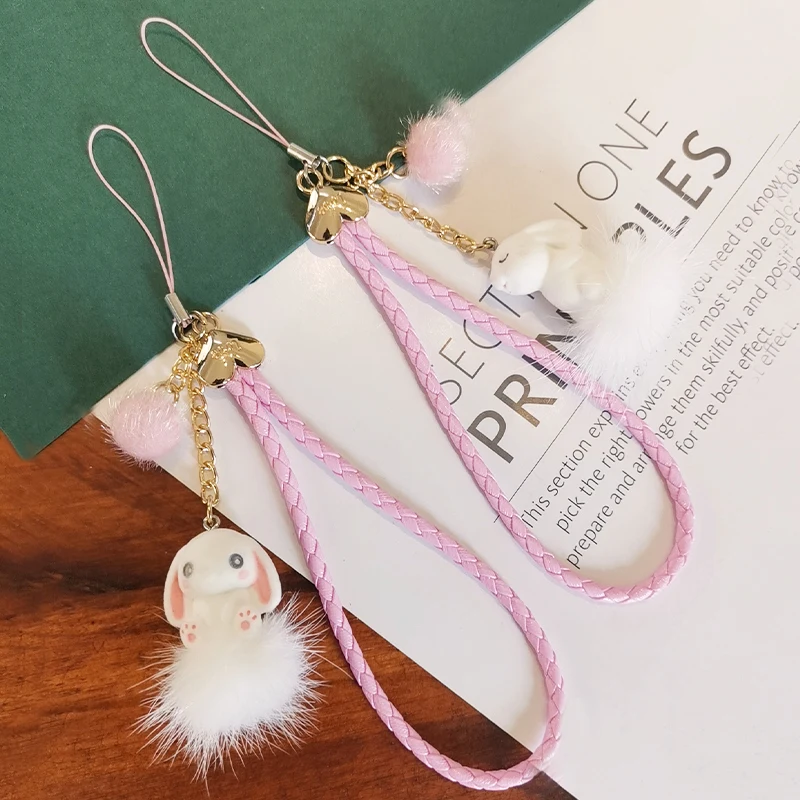 Phone Universal Chain Anti Loss Sling Lanyard Wrist Strap Short Cartoon Cute Rabbit Doll Pendant Hand Woven Mobile Phone Lanyard