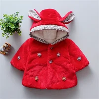Newborn Clothes Autumn Winter Warm Plush Baby Girls Jacket Snowsuit Cute Rabbit Ears Hooded Princess Coats 3