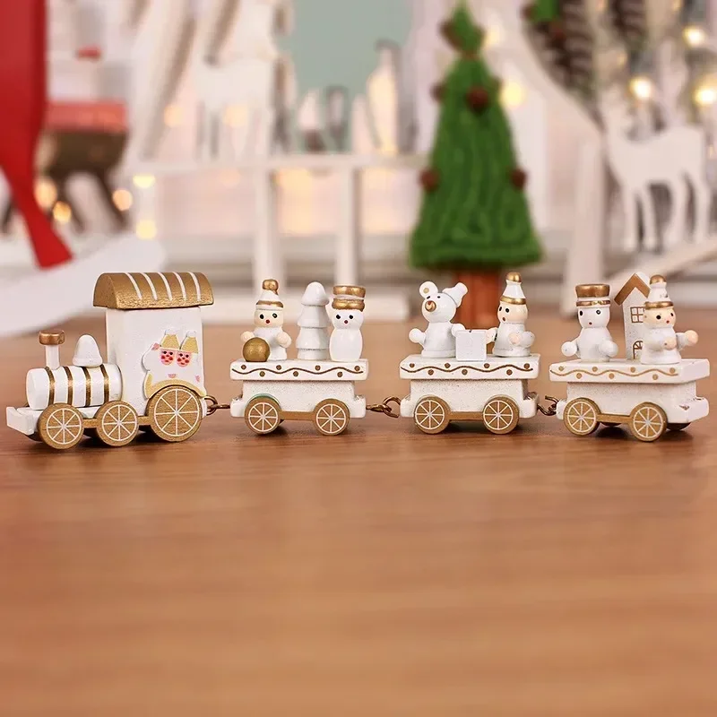 Mini Christmas Wooden Train Shop Window Christmas Train Decorations Children's Holiday Gifts Home Desktop Train Ornaments