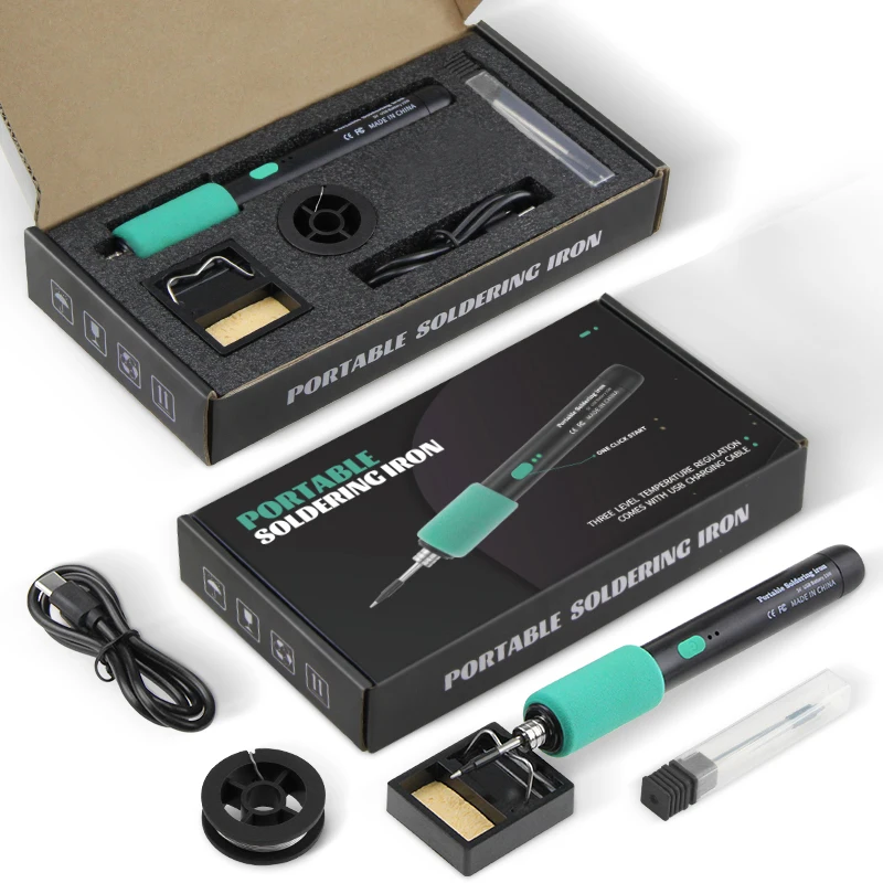Treedix Soldeerboutset, 8W lasgereedschap met instelbare temperatuur 330 tot 450 ℃, draadloze elektrische soldeerbout/USB-oplaadkabel/soldeerstandaard/3 stuks tips voor solderen en repareren (wit