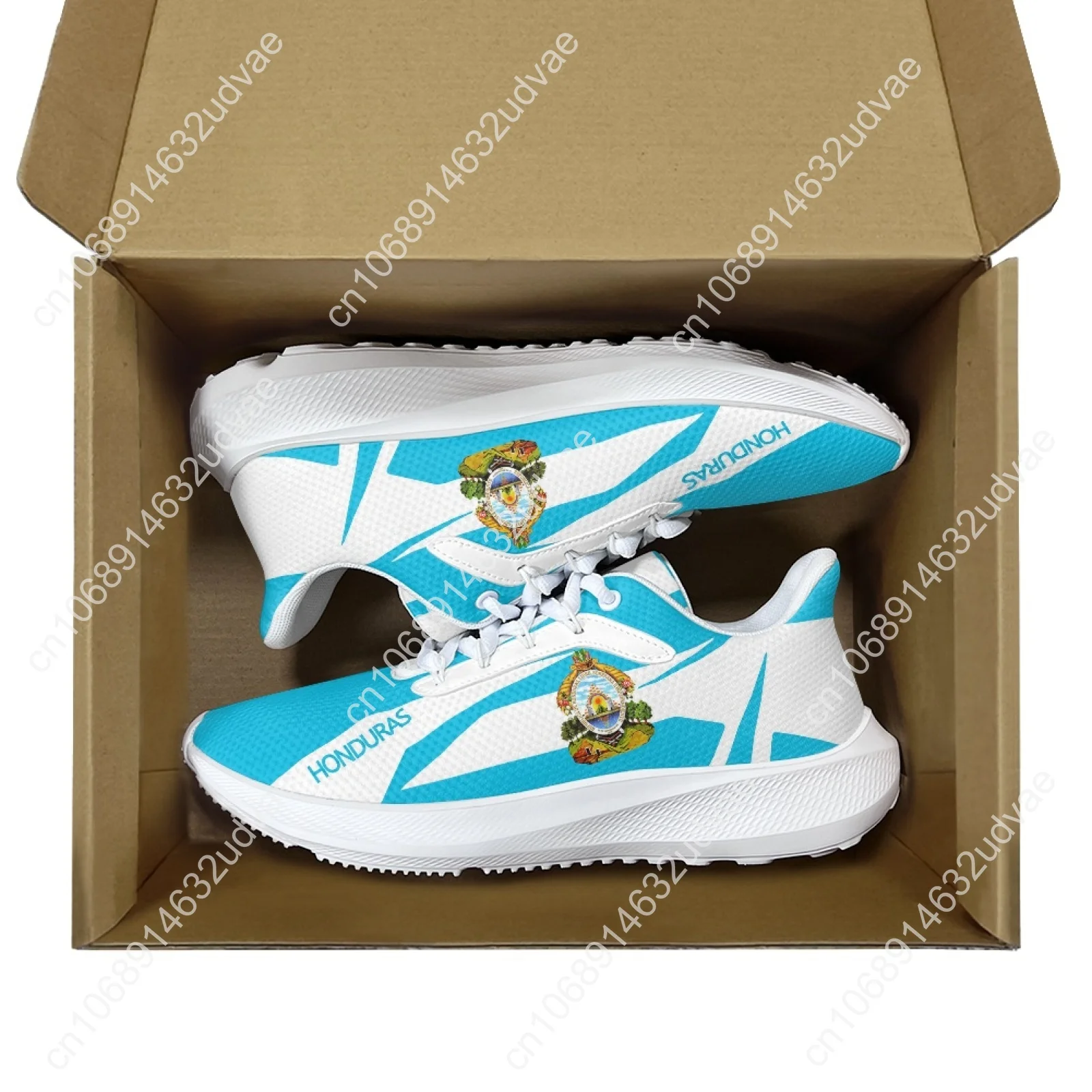 Light Blue Women's White Sole Sneakers Honduras Flag Lightweight Lace-up Casual Sneakers Lace-up Walking Shoes
