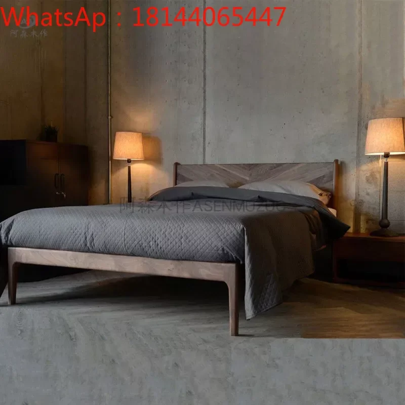 

Bed North American black walnut high Nordic red oak side flattened solid wood hardboard elevated customized
