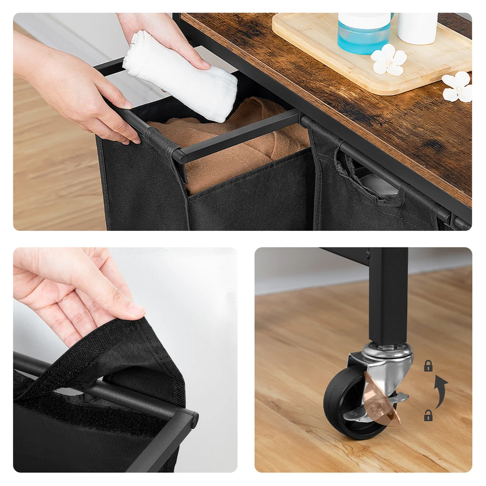 Cesto Portabiancheria Con Ruote, 3 Strati, Grigio, Carrello Portaoggetti Multifunzione Per Camera E Bagno, 43x29x115.5 Cm