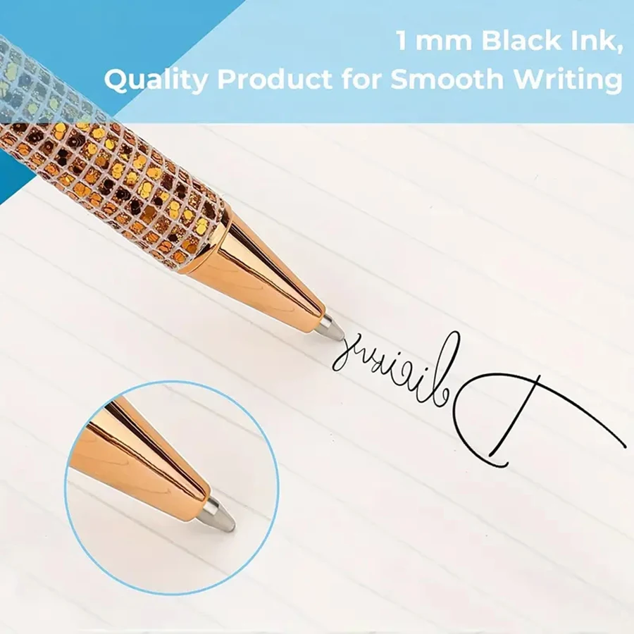 6pcs Bling Diamond Metal Pens For Home School Office, Gift Pens Glitter Ballpoint Pens With Retractable Writing Black Ink Medium 3