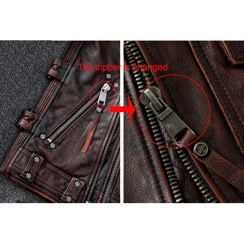 Motorcycle Vests Men Natural Cowhide Genuine Leather Jacket Sleeveless Riding Vest Vintage Brown
