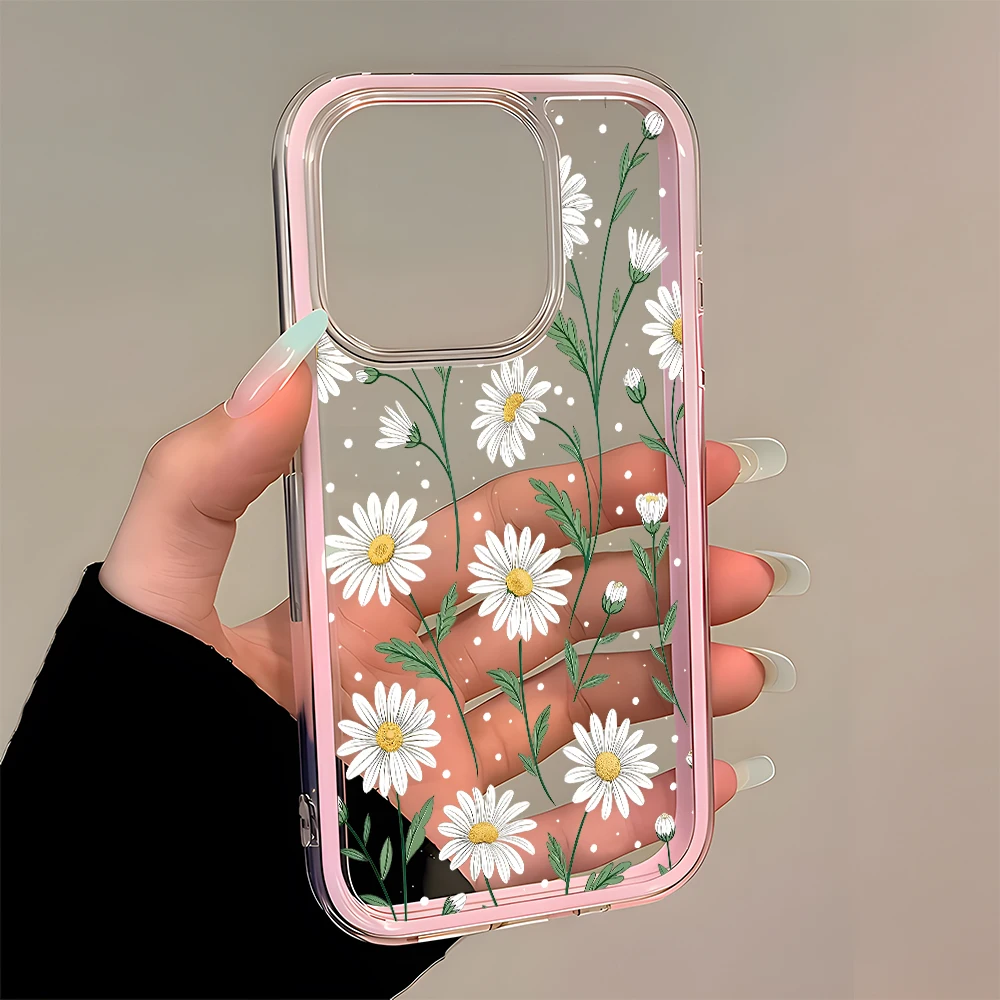 Fresh Daisy Floral Pattern Clear Phone Case - Candy Color Soft Cover