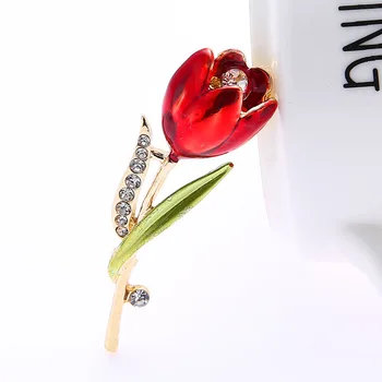 New Elegant Tulip Rhinestone Flower Brooch Pin Crystal Costume Jewelry Clothes Accessories Jewelry Brooches Gift Wedding Pins 2
