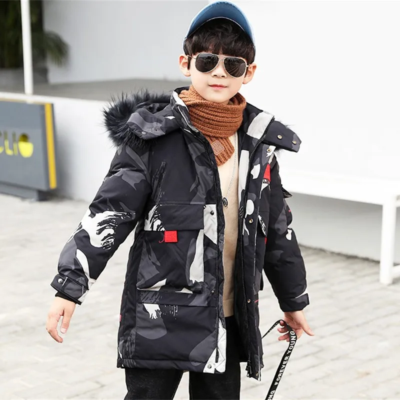 Boys Down Coat Jacket Cotton Outerwear Windbreak Furs Thicken Velvet Winter Warm Christmas Gift Children's Clothing