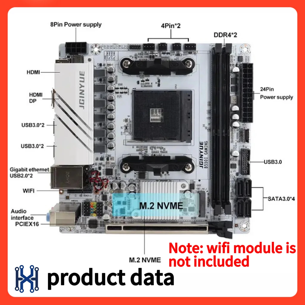100% new JGINYUE B550i Motherboard AM4 mini lTX supports Ryzen