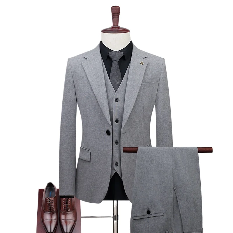 Men's Big Size Summer Thin Three-Piece Business Suit Set-Fashionable One-Button Handsome Dress Suit with Vest And Trousers