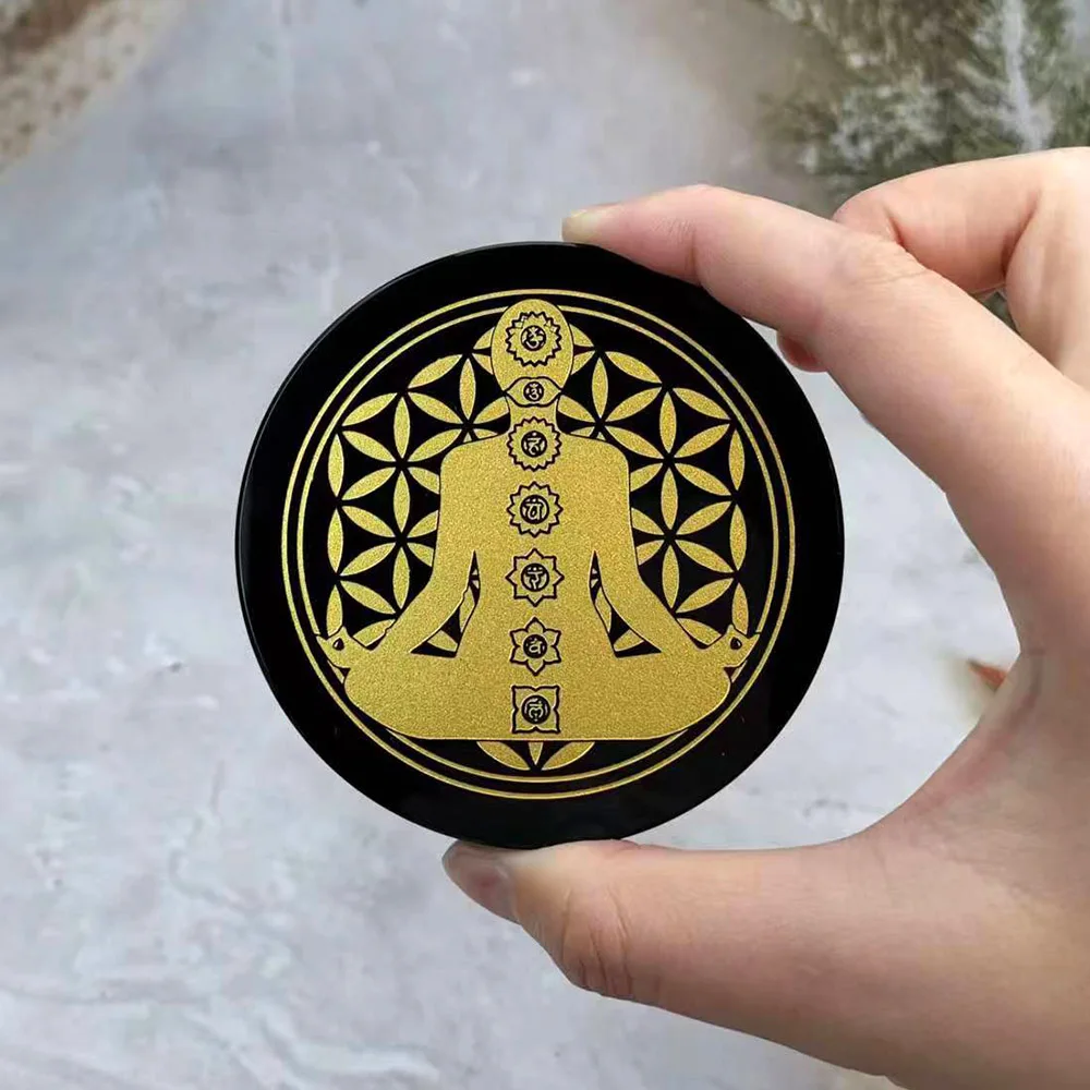 1 Set Black Obsidian Slab Slice Gold Pattern Tree of Life Charging Plate  Scrying Mirror For Divination Magic Witchcraft Fengshui - AliExpress