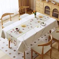 Marble Patterned Printed Tablecloth Waterproof and Oil Resistant PVC Dining Table Mat White Beige New Rectangular Table Cover 1