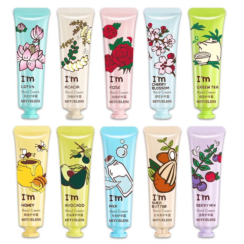 10pcs Fruit Flower Fragrance Hand Cream Moisturizing Refreshing Anti Wrinkle Nourishing Hand Creams Hands Skin Care Products