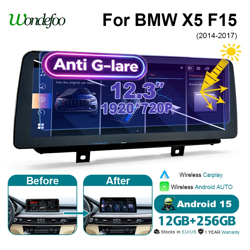 Radio para coche con pantalla táctil de 12,5 pulgadas, Carplay inalámbrico, Android 15, estéreo 1920*720P para BMW X5 F15 X6 F16 2014-2017 NBT, Bluetooth, autorradio, reproductor Multimedia 2DIN, navegación GPS 1