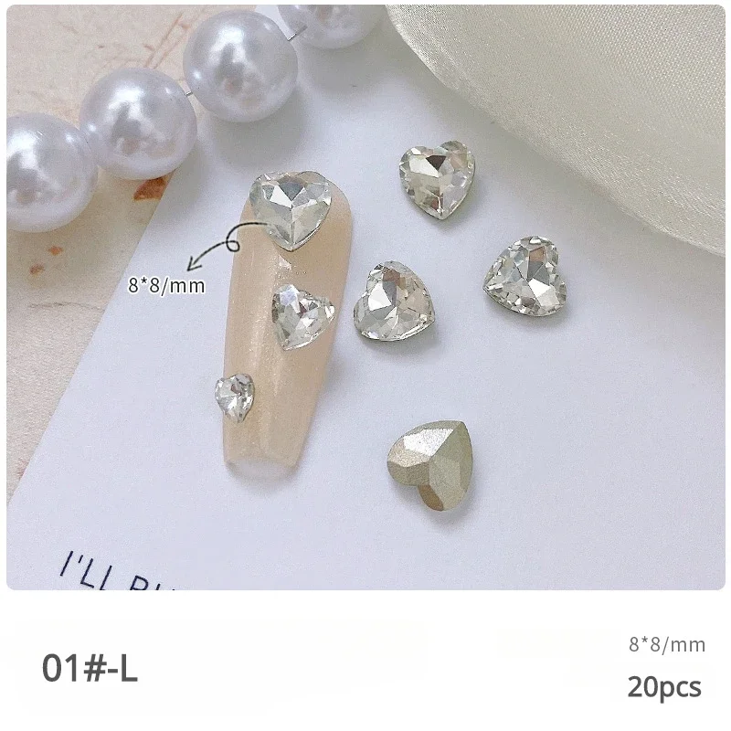 30pcs Multicolor Love Crystal Diamond Nail Charms Decoration Glass Pointed Bottom Peach Heart Gemstone Manicure Accessories 6