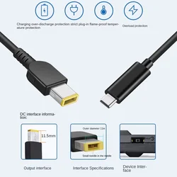 Cable de carga USB tipo C PD para Lenovo ThinkPad, cargador de ordenador portátil, 65W, 20V, tipo C a Thinkpad, adaptador de toma de corriente CC, 1,5 m