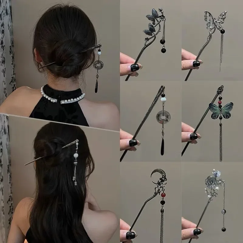 Bastoncino per capelli Hairpin con pendente in tema scuro 212 Bastoncino per capelli Hairpin con pendente in tema scuro_1