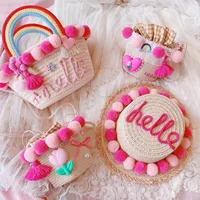 INS Style Kids Adult Straw Hat Handbag Handmade Woven Beach Hat Beach Bag Summer Mother Aaughter Family Match Headwear Sunhat 1
