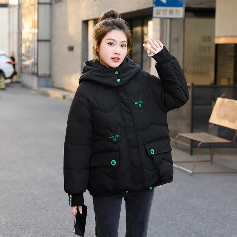2023 New Women Down Jacket Winter Coat Female Short Parkas Loose Thick Warm Outwear Hooded Leisure Time Versatile Overcoat