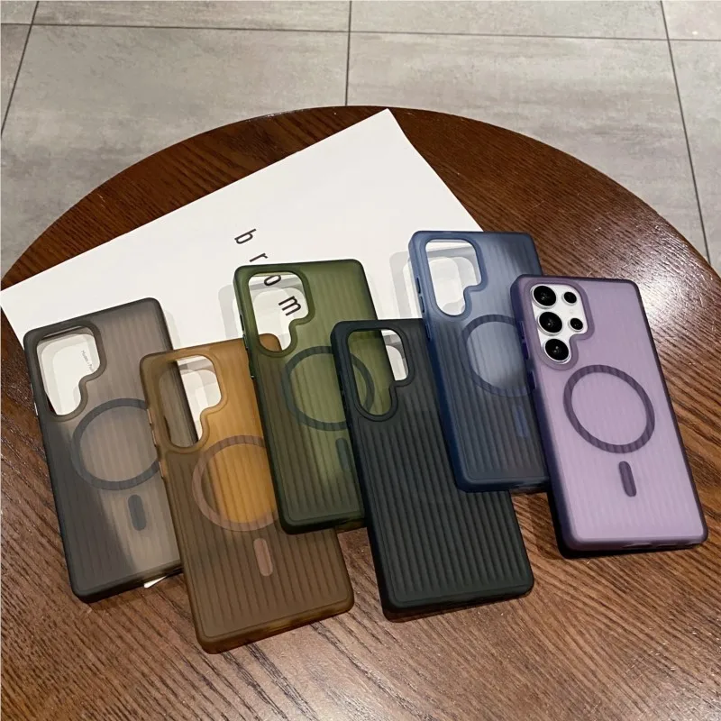 Luxury Matte Stripe Translucent Shockproof Phone Case with MagSafe Compatibility