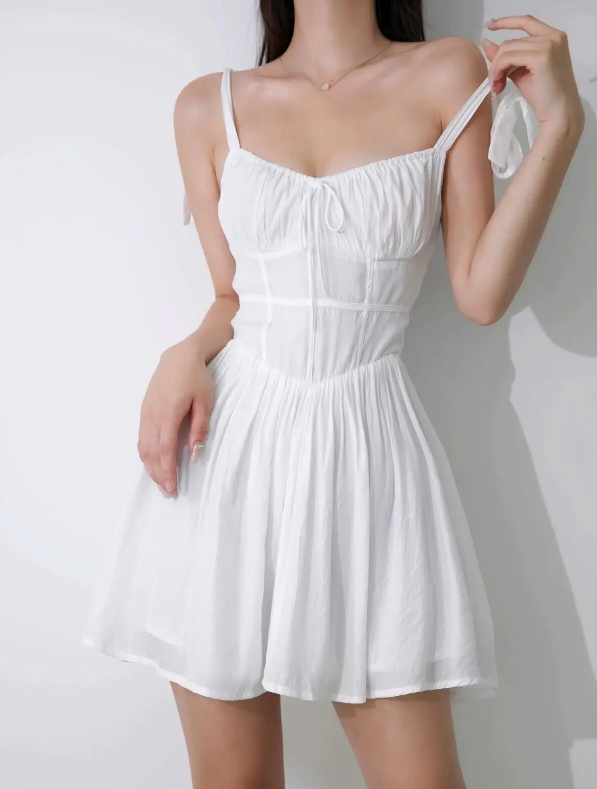 Sexy Solid White Bra Corset style Spaghetti Strap Mini Dress Women