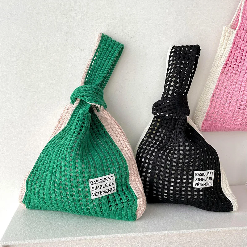 Mix Contrast Color Women's Knit 2023 New Trend Bag Cute Korean Style Y2K Summer Soft Hollow Out Handbag Wholesale Free Shipping