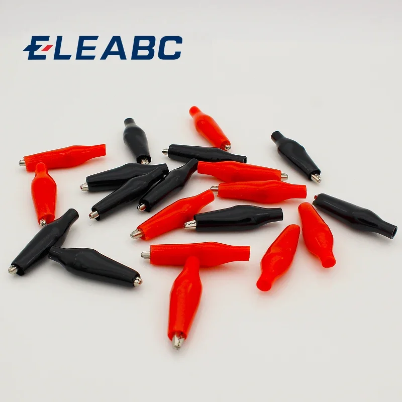 28MM Metal Alligator Clip G98 Crocodile Electrical Clamp for Testing Probe Meter Black and Red with Plastic Boot 20pcs/lot