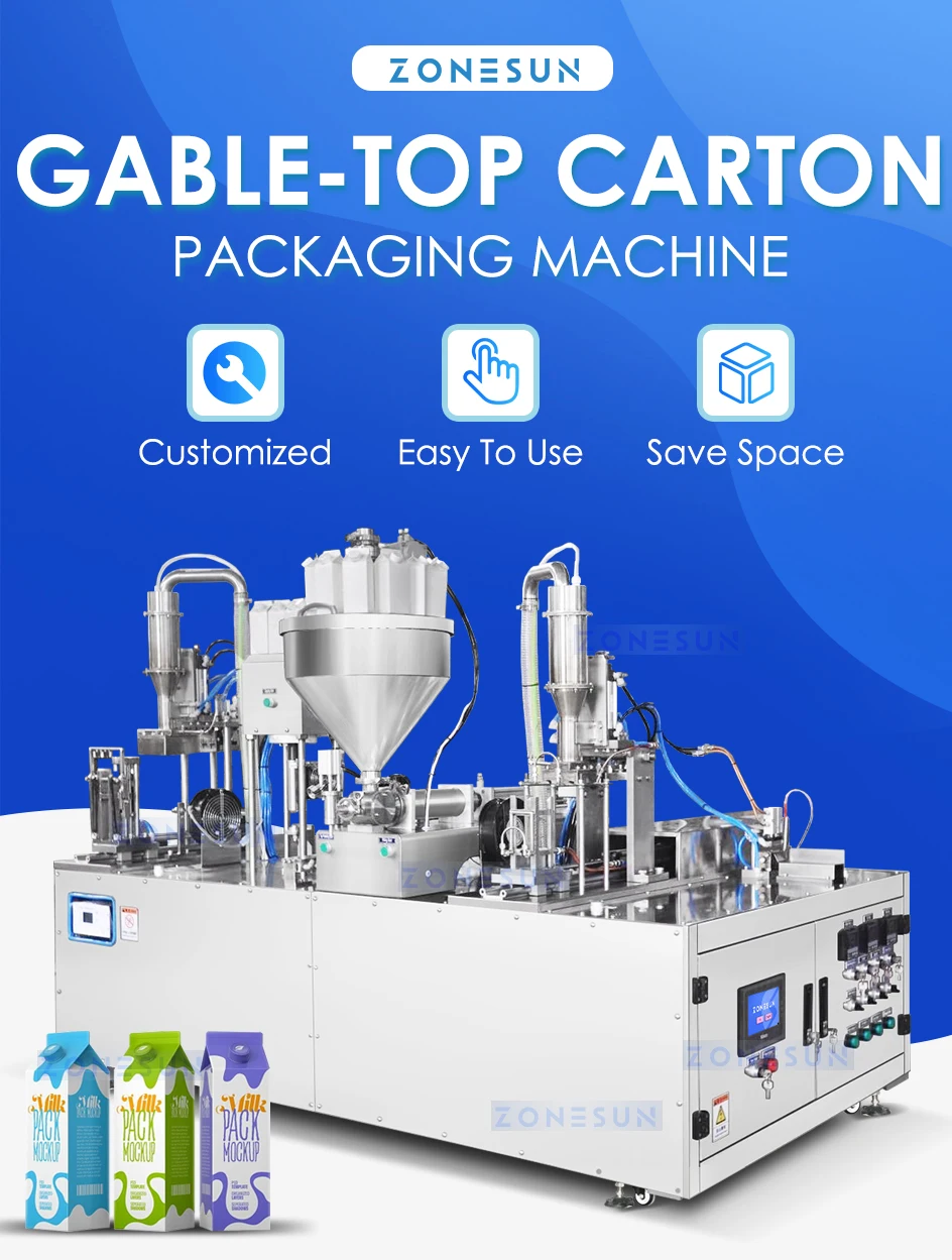 ZONESUN Milk Yogurt Gable Top Packaging Machine Filler Carton Filling  ZS-GTC1000