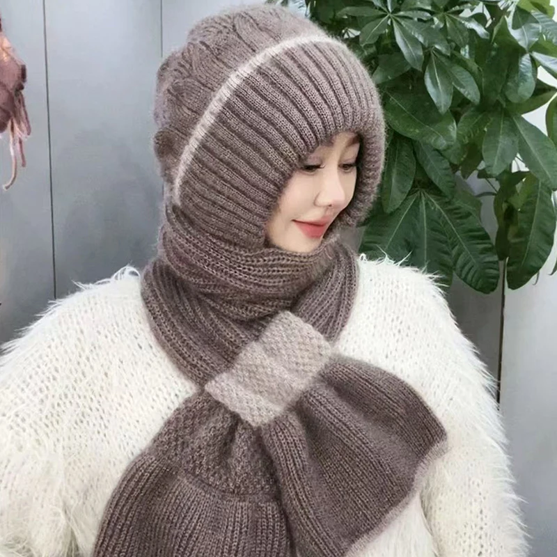 Women's Winter Warm Three-Piece Set - Knitted Hat Scarf Gloves