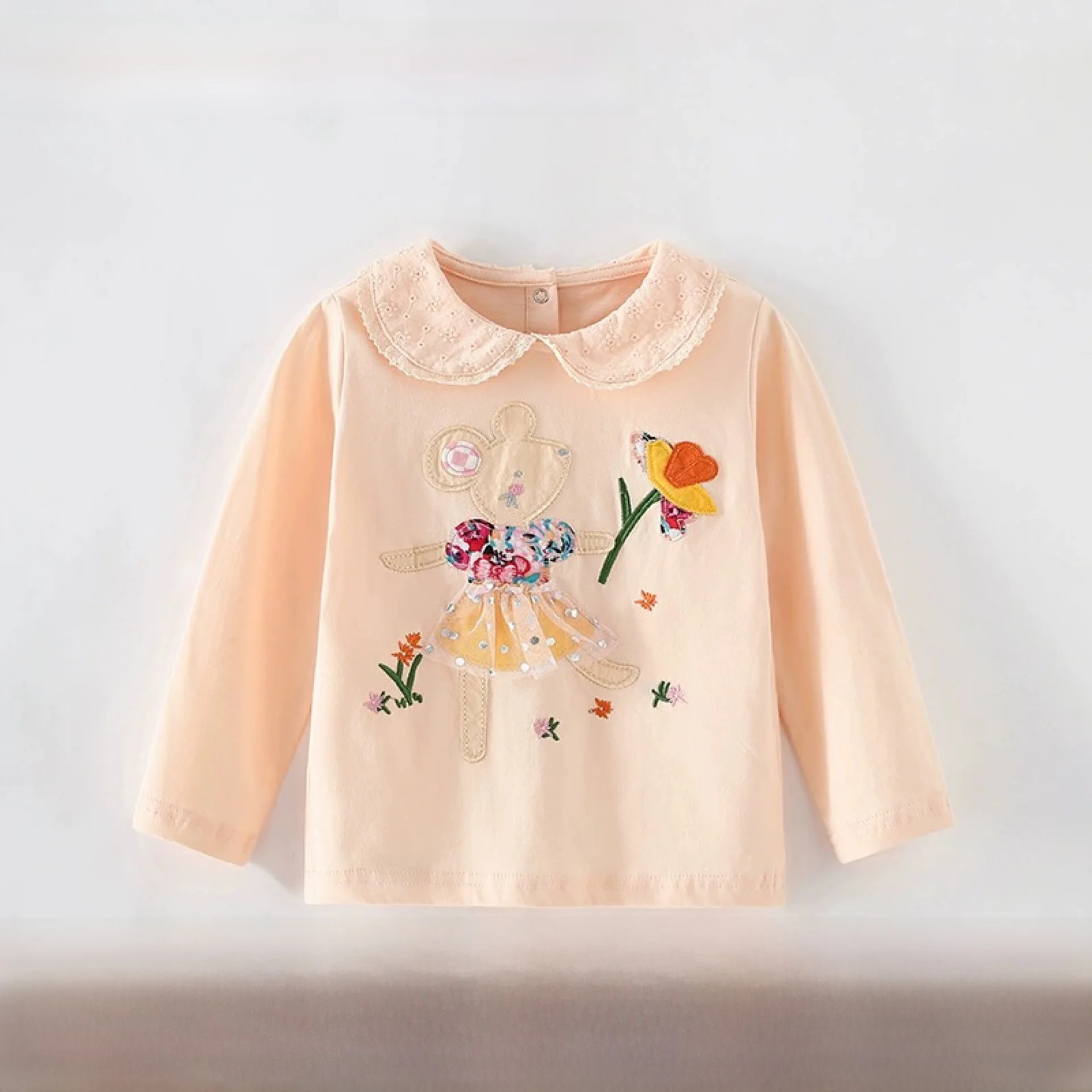 Malwee Girls Long Sve T-irt Cute Casual Collar Children's Wear Winter Season Cotton Fabric round Ne No Model Photoaphed