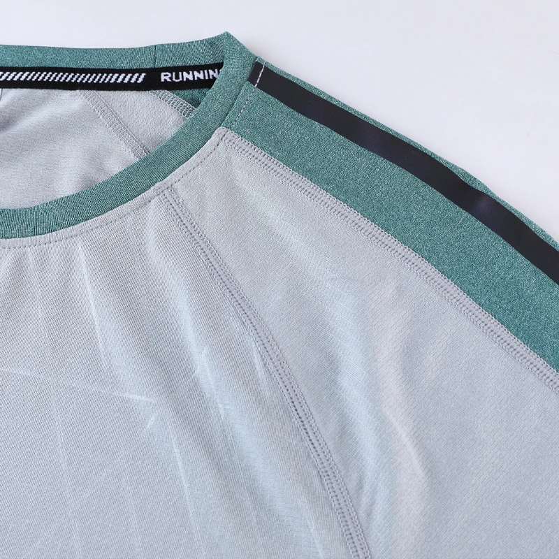 Men Running Short Sleeve High Quality Quick Dry Fitness Training Exercise Spandex Tee Print Patchwork Fashion Jersey Shirts