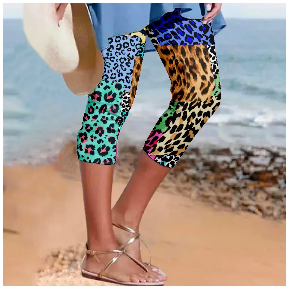 

Summer Pants Women Leopard Print Y2k Pants Retro Beach Trousers Streetwear Women Casual Leggings Fitness Pantalon Capri Clothes