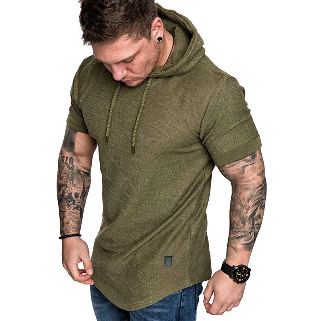 New Men's Brand Solid Color Sweatshirt Fashion Men's Hoodie Spring And Summer Hip Hop Hoodie Male Short Sleeve M-3XL
