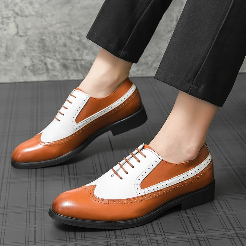 

Мужские Коричневые Кожаные броги, коричневые Формальные туфли оксфорды, на шнуровке, повседневные деловые туфли, большой размер 48, на осень