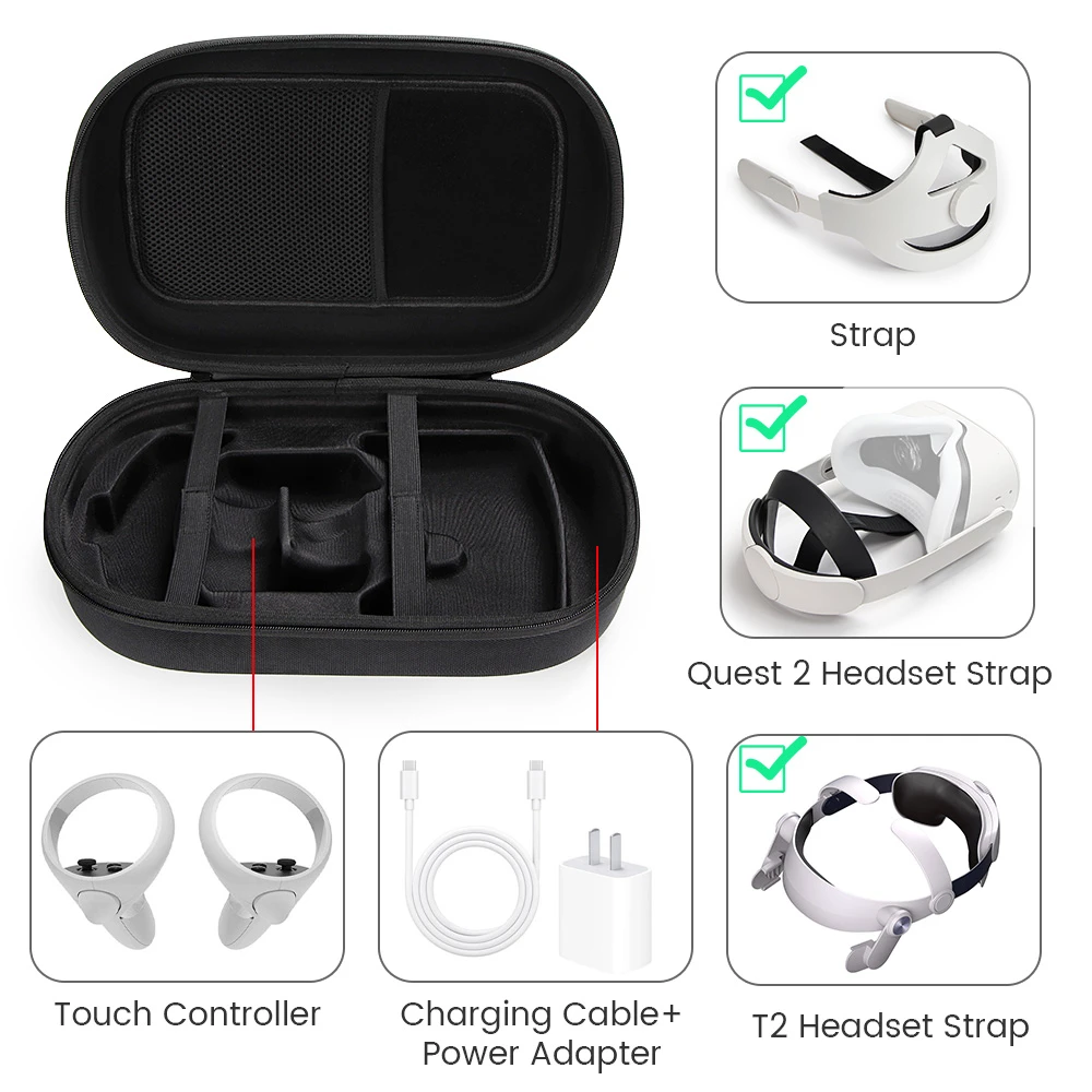 Hard EVA Storage Bag For Oculus Quest 2 BOBOVR M2 Headset Portable Box Carrying Case For Quest 2 VR Halo Strap AccessoriesQuest 2 VR Charging Cable