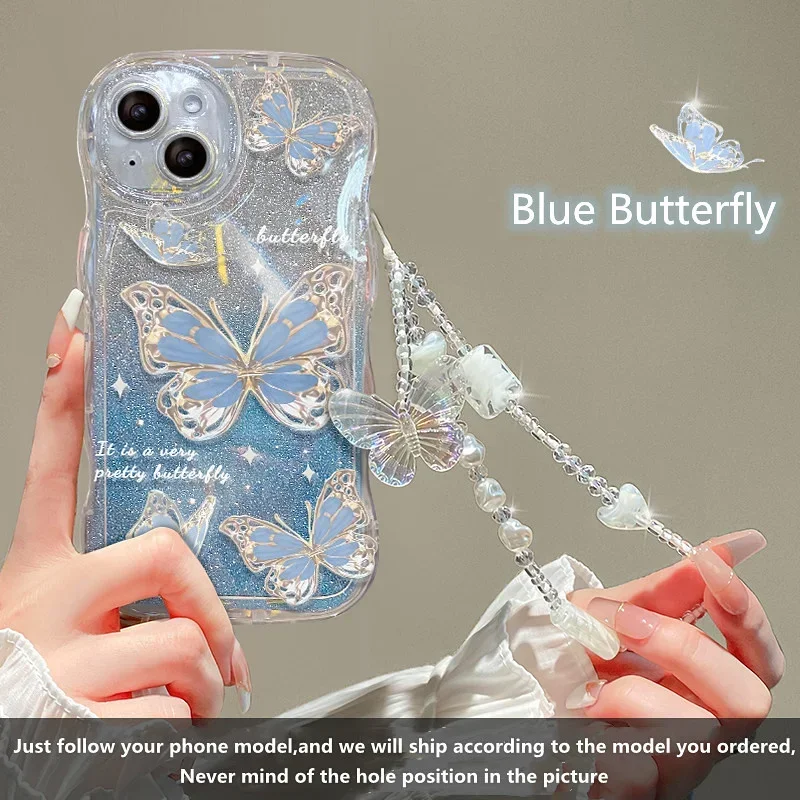thumbnail image 1 of 3D Butterfly Bracelet Chain TPU Case For Xiaomi Redmi Note 12 12S 11 11S 10 10S 9 9S 8 Pro A1 A2 Plus 12C 10A 10C 9A 9C 9T Cover, 1 of 5