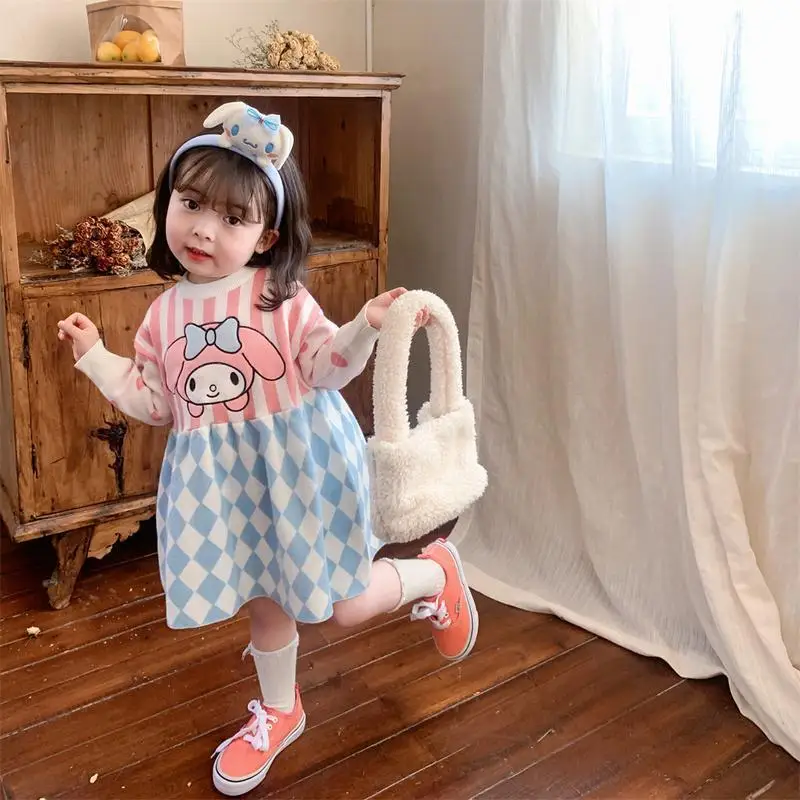 

Cute Cartoon Kawaii Sanrioed Cinnamoroll Spring and Autumn New Children's Knitted Dress Cartoon Children's Skirt
