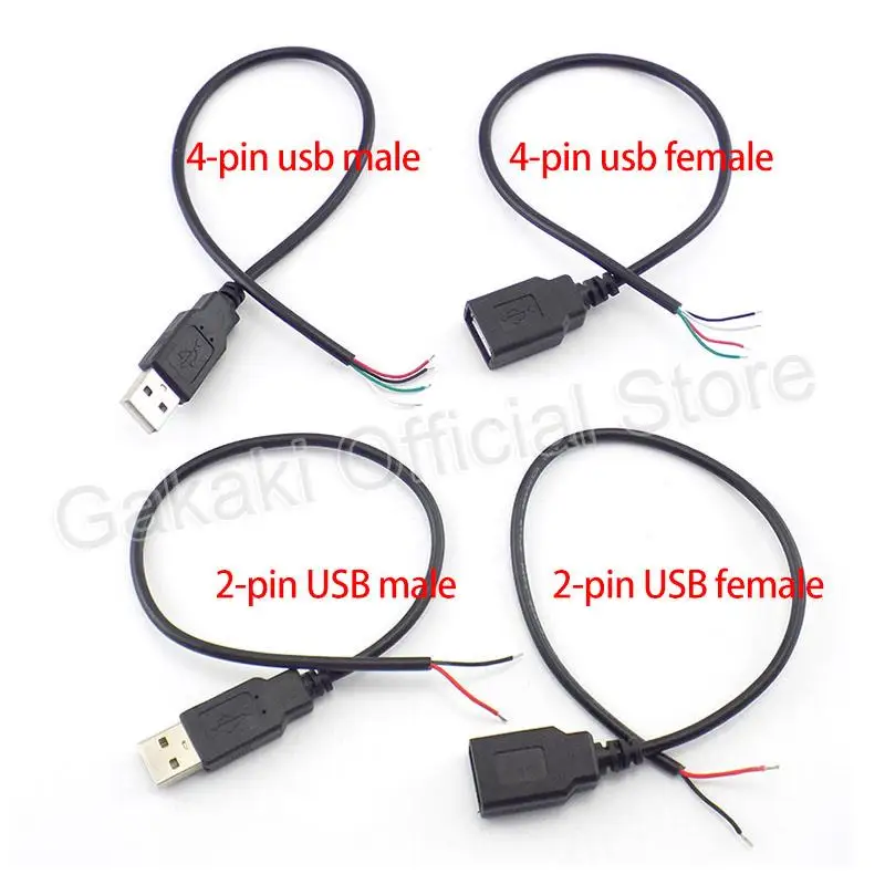 Cable de alimentación USB de 0,3 m/1m/2m, 5V, 2 pines, 2,0 A, hembra, macho, 4 pines, Conector de extensión para cargador, bricolaje