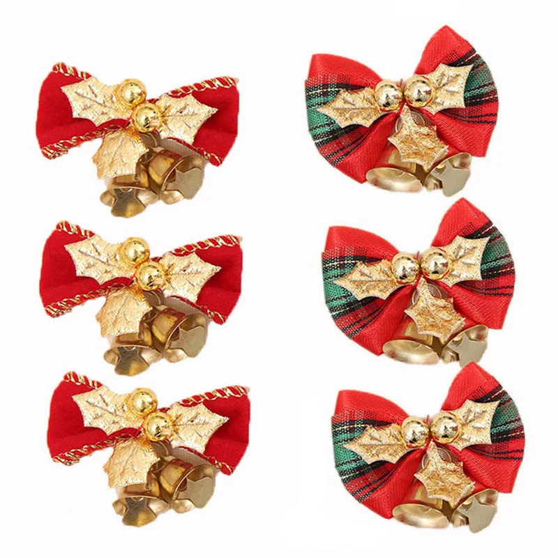 (10pcs/pack) 5cm Gold Bow Bells Decorations Christmas Tree Pendant New Year Holiday Party Handwork DIY