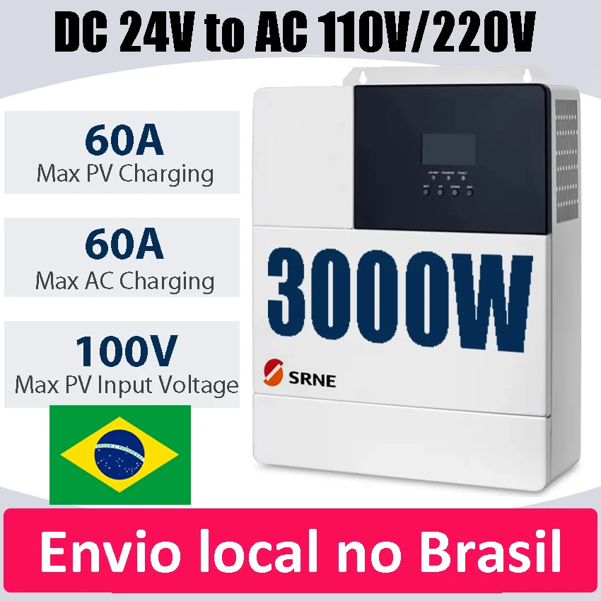 3000W solární hybridizace střídače 24VDC na 110V 220VAC čistý sinus odbočovat 50hz/60hz s 60A MPPT baterie nabíječka inversor