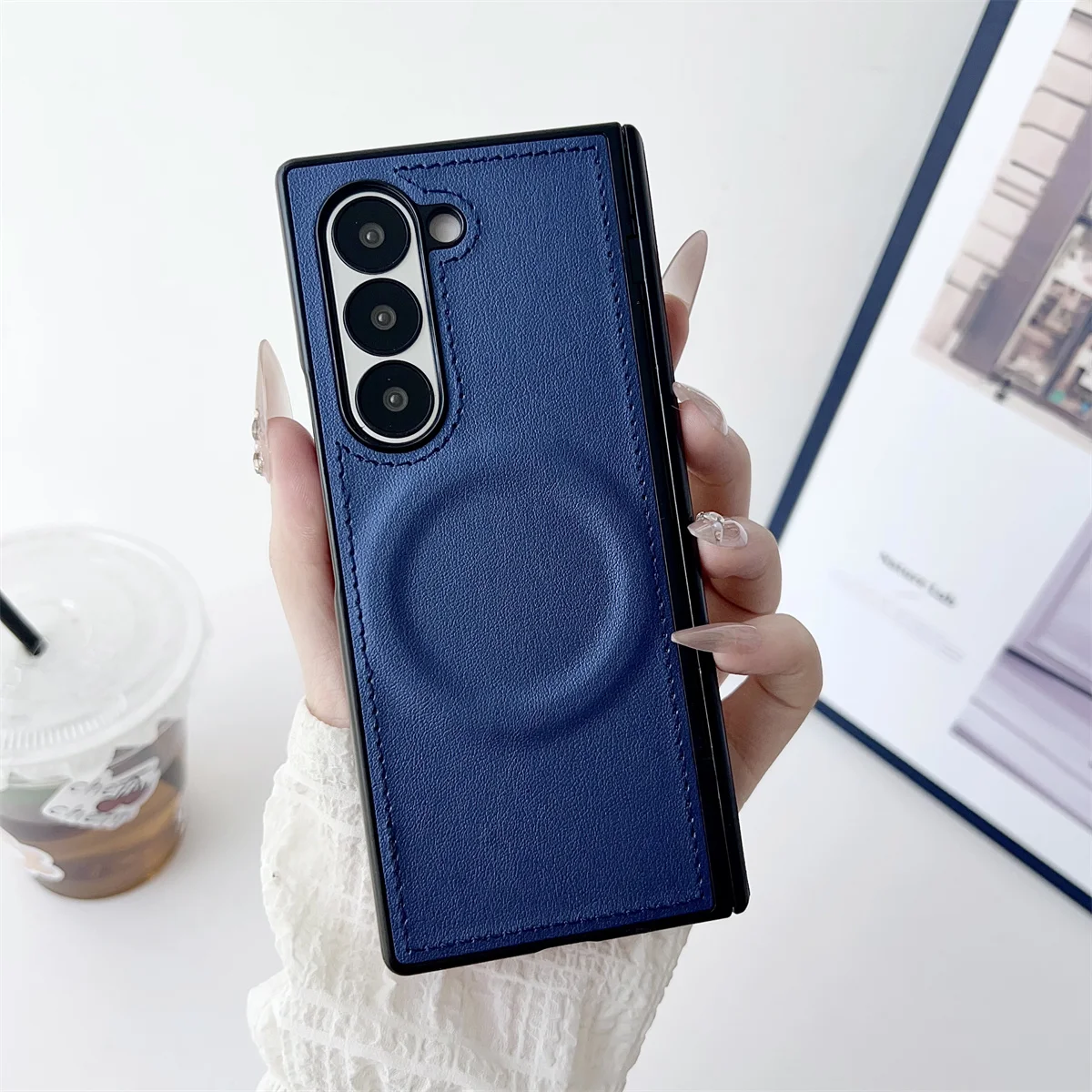 Magsafe Magnetic Leather Protective Phone Case with Hinge Cover