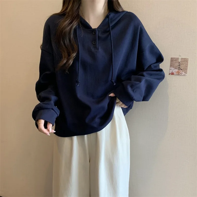 Autumn Winter Women's Clothing Loose Long Sleeve Button New in Hoodies Sweatshirts Coat Casual Versatile Fashion Vintage Tops